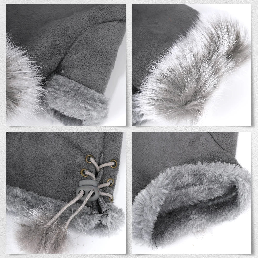 Faux Rabbit Fur Fingerless Winter Warmer Gloves