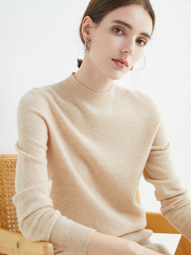 100% Merino Wool Cashmere Women Knitted Long Sleeve Pullovers Autumn Winter Warm Sweater