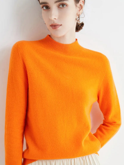 100% Merino Wool Cashmere Women Knitted Long Sleeve Pullovers Autumn Winter Warm Sweater