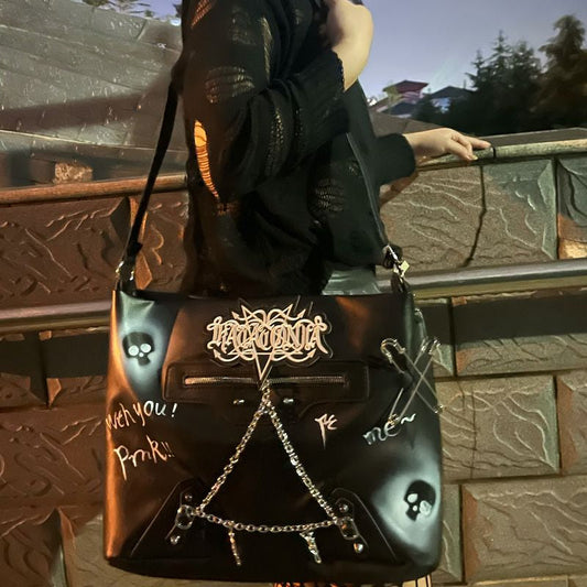 Lolita Large Bag Y2K Gothic Chain Skeleton Capacity Harajuku Punk