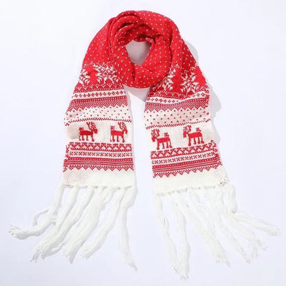 Red Cartoon Reindeer Snowflake Warm Scarf for Christmas