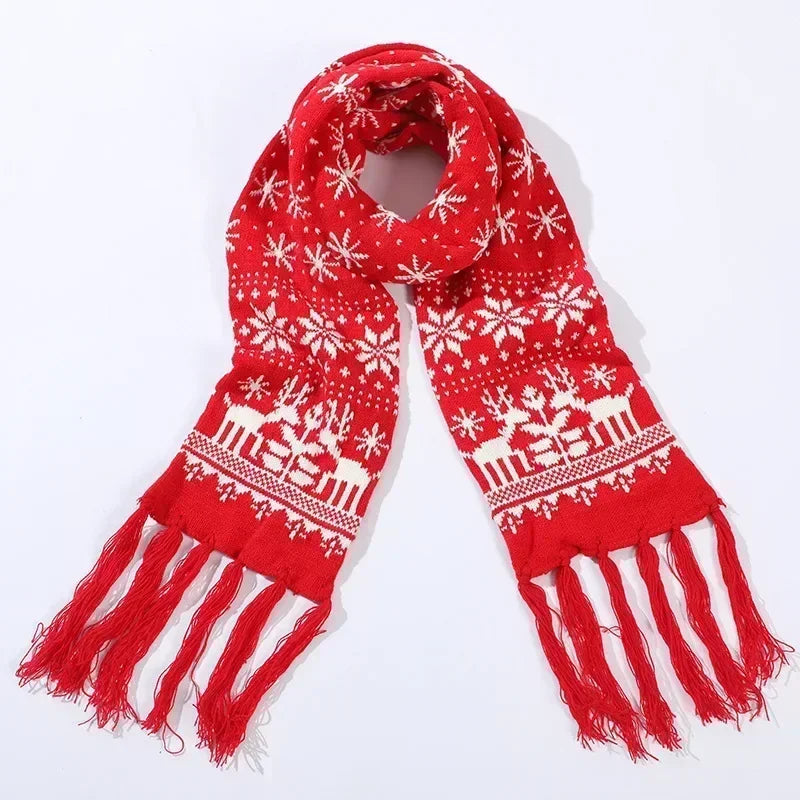 Red Cartoon Reindeer Snowflake Warm Scarf for Christmas