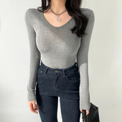 Sexy Slim Bodycon O Neck Soild Basic Casual Crop Top