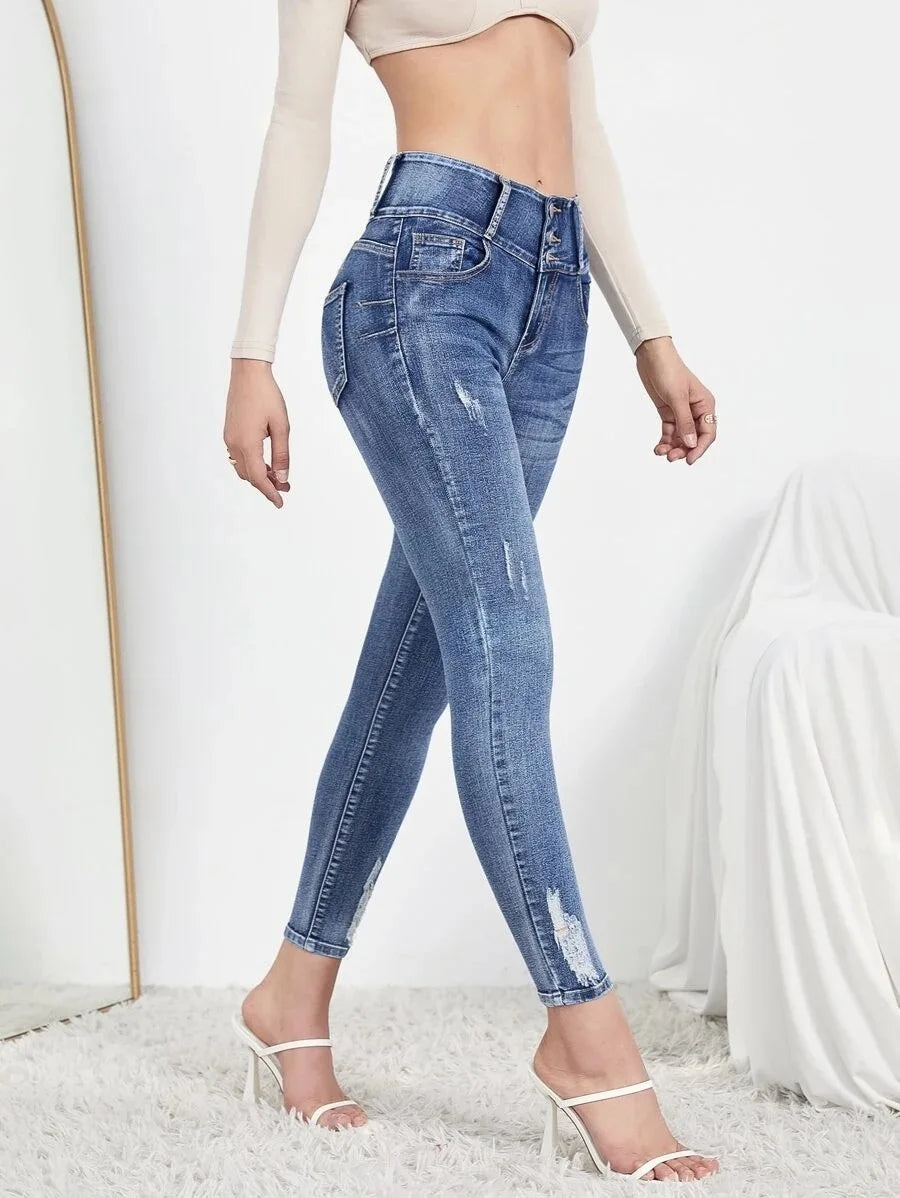 Amy Fashion - Autumn Stretch Ripped Fashion Casual Skinny Slim Denim Pencil Jean