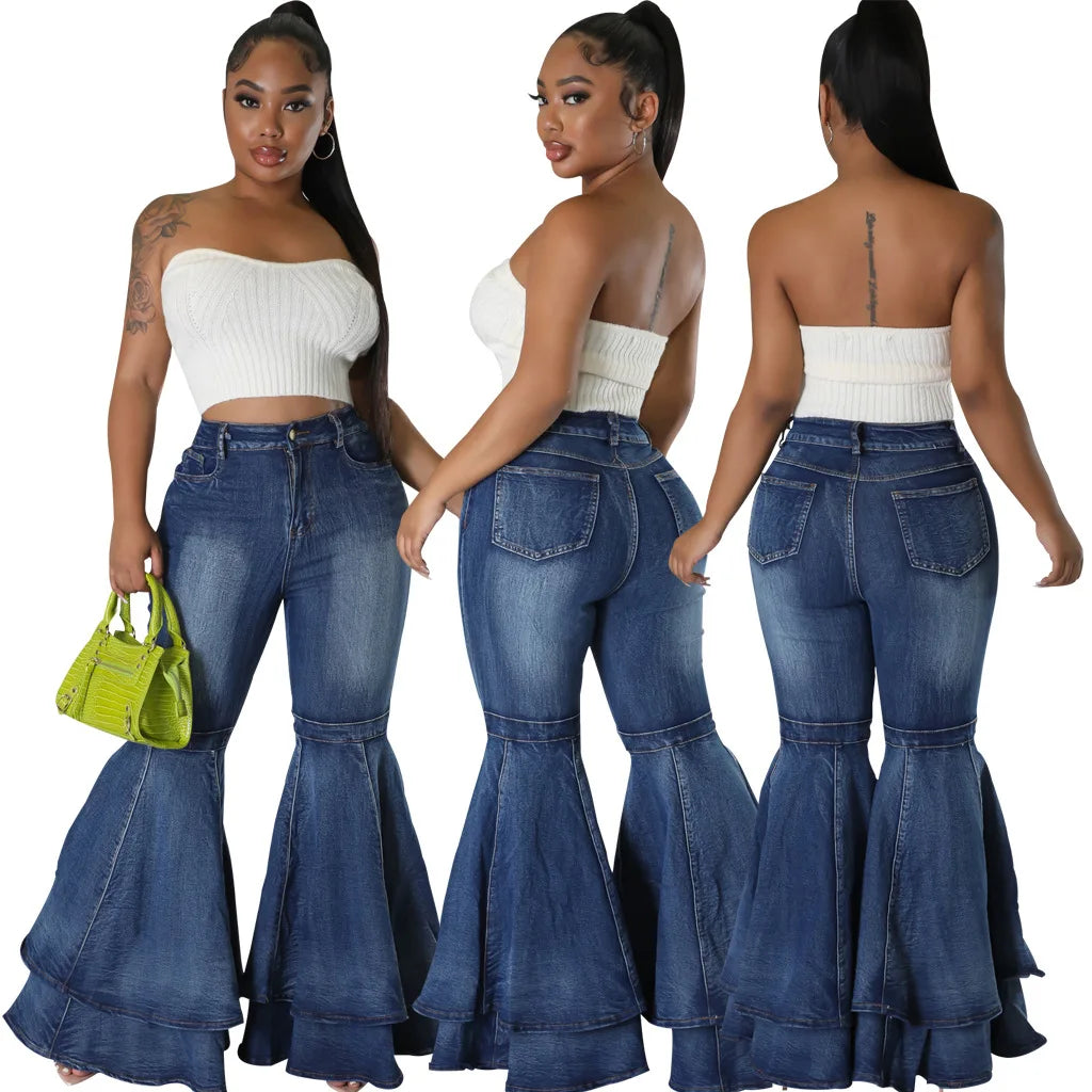 Amy Fashion - 2024 Fashion High Waist Flare Casual Stretch Skinny Streetwear Denim Bellbottoms Jean