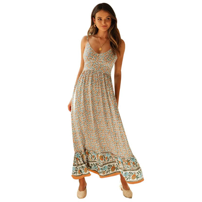 Amy Fashion - Elegant Floral V-Neck Sleeveless Boho Dress