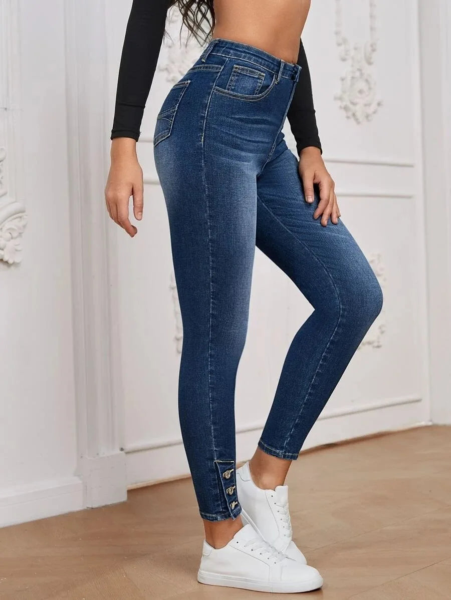 Amy Fashion - Stretch Skinny Pencil High Waist Slim Large Full Length Distressed Jean