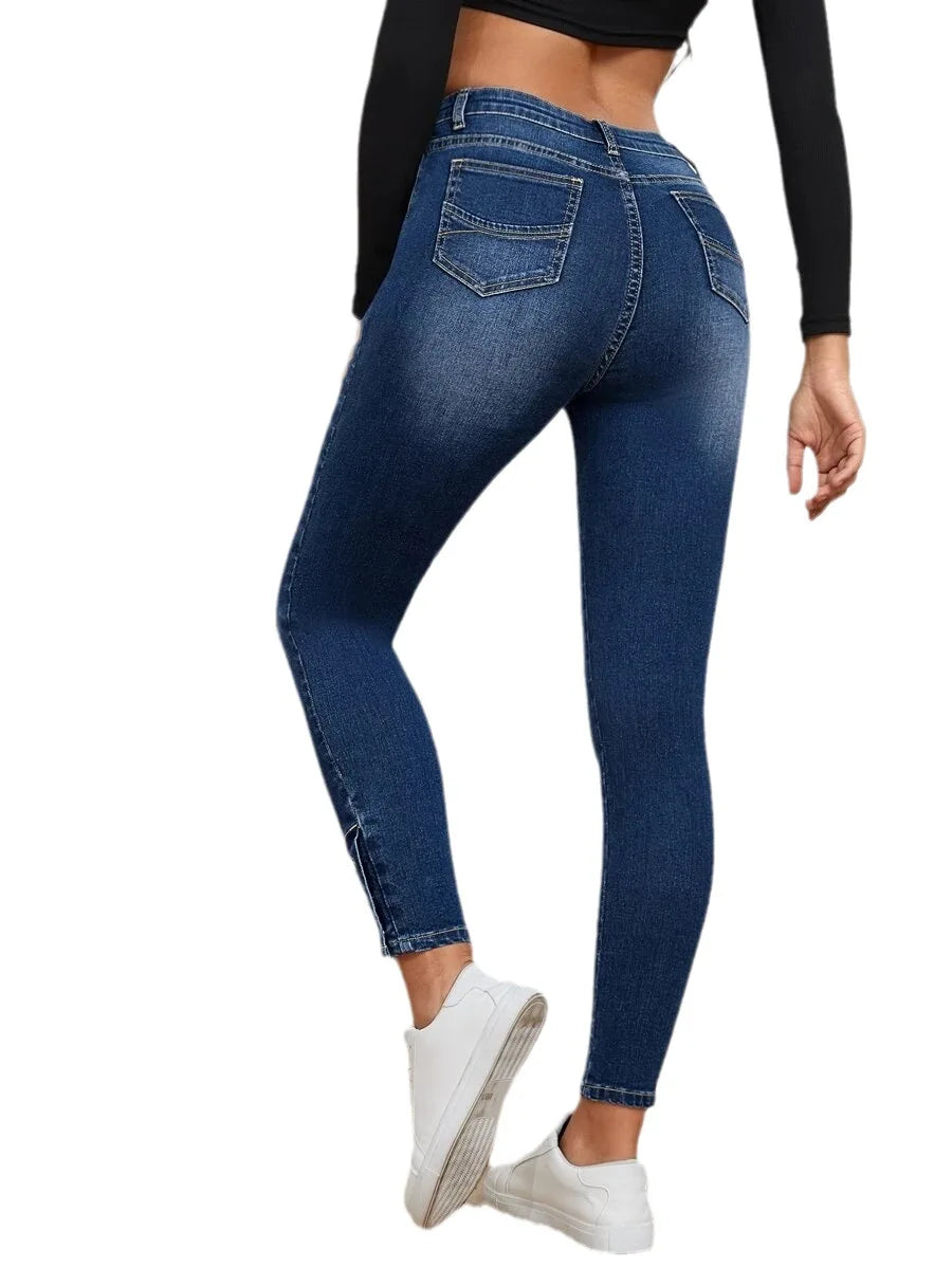 Amy Fashion - Stretch Skinny Pencil High Waist Slim Large Full Length Distressed Jean