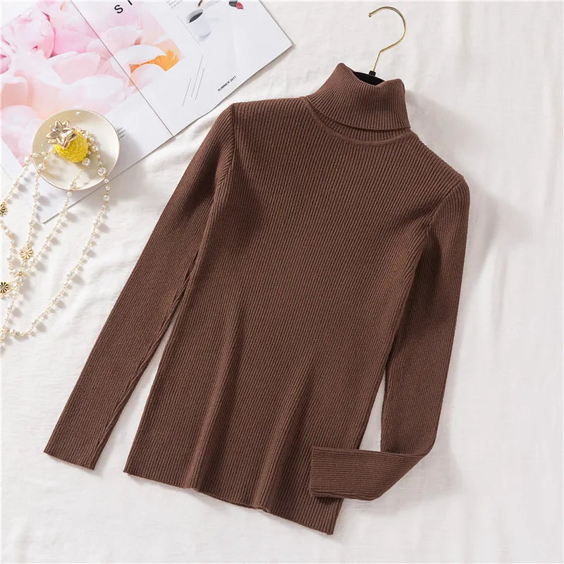 2024 Autumn Winter Women Long Sleeve Knitted Foldover Ribbed Pull Soft Warm Sweater