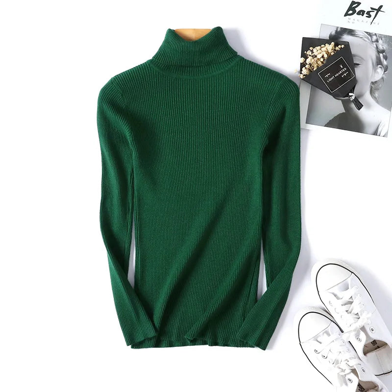 2024 Autumn Winter Women Long Sleeve Knitted Foldover Ribbed Pull Soft Warm Sweater