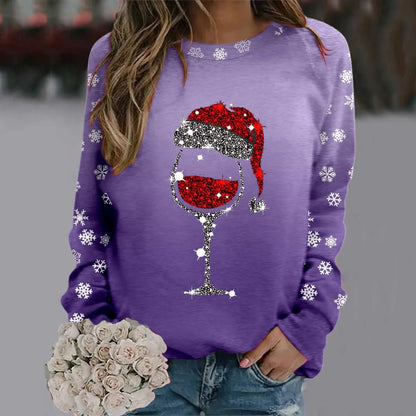 Reindeer Graphic Long Sleeve Sweatshirt - New Year Christmas Sweater