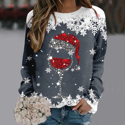 Reindeer Graphic Long Sleeve Sweatshirt - New Year Christmas Sweater