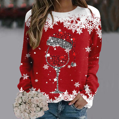 Reindeer Graphic Long Sleeve Sweatshirt - New Year Christmas Sweater