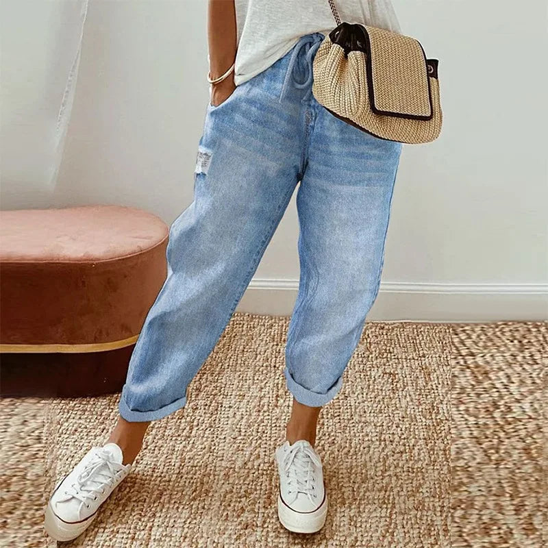 Amy Fashion - 2024 Fashion Women Drawstring Loose Causal Pocket Daily Vintage Streetwear Long Jean