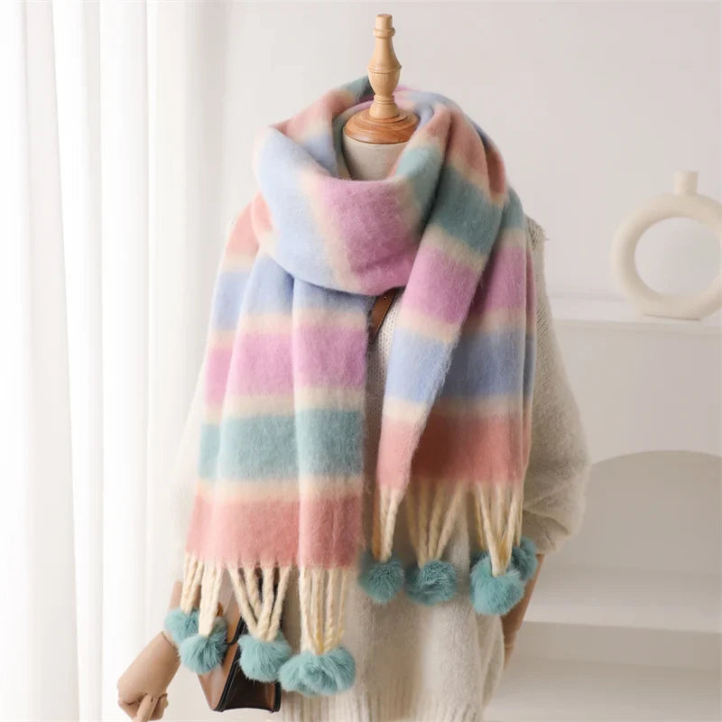 2024 Winter Multicolor Cashmere Loop Yarn Pashmina Scarf