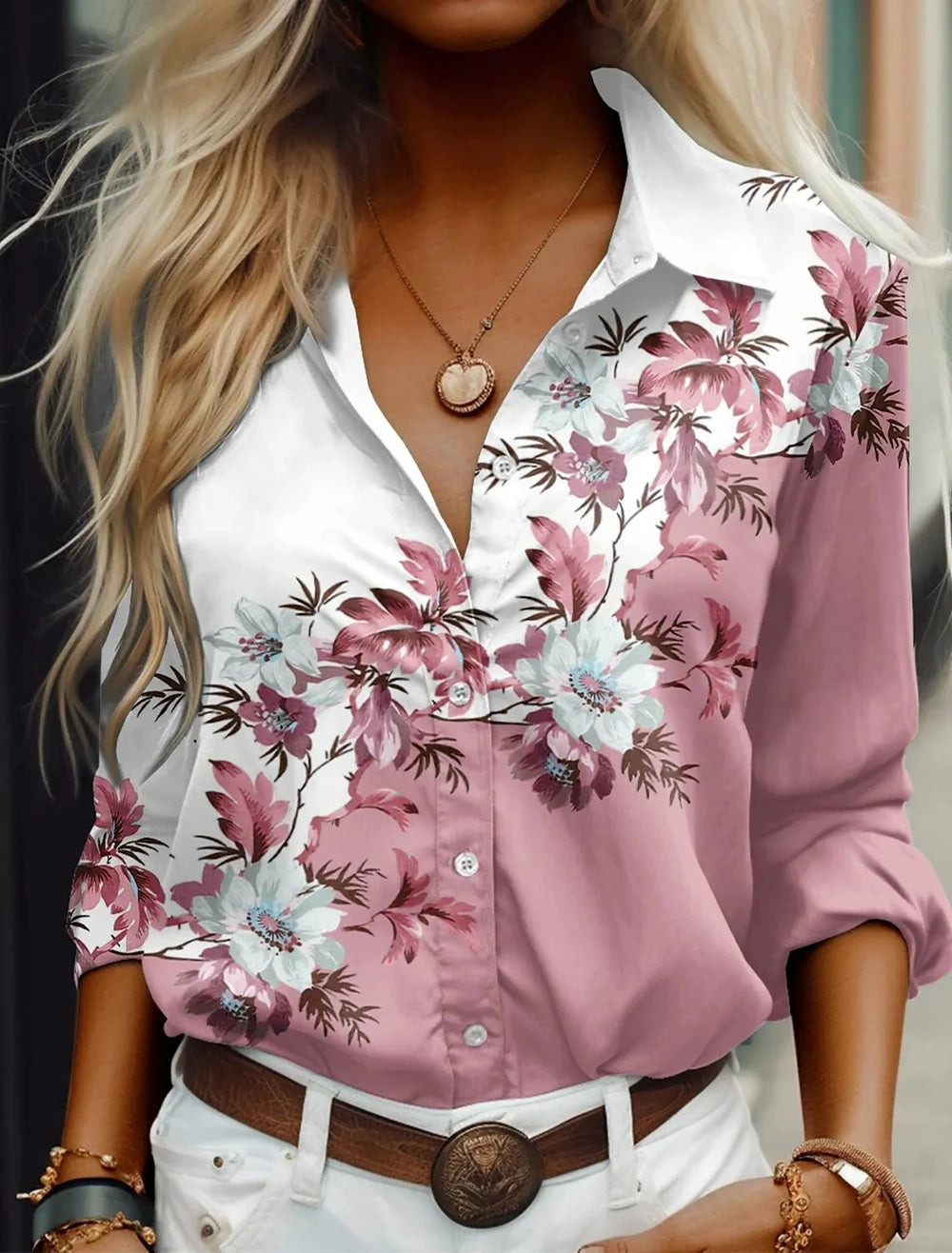 Fashion Spring Autumn Casual Loose Pink Long Sleeve Blouse