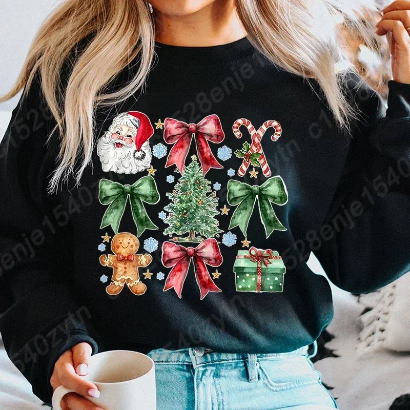 Christmas Hoodie with Bow Print