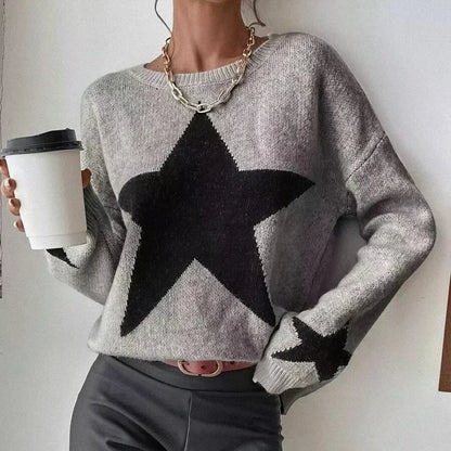 Knitted Loose Casual O-neck Star Thick Elegant Winter Sweater