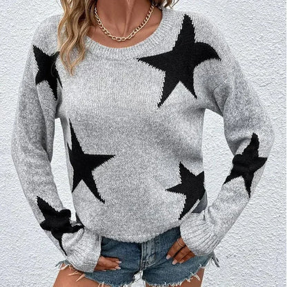 Knitted Loose Casual O-neck Star Thick Elegant Winter Sweater