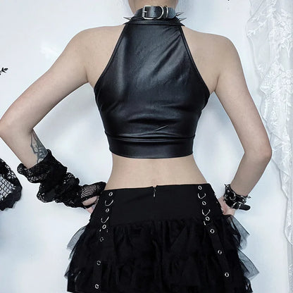 Out Gothic Y2k Sexy Hollowed Crop Top Bandage Lace Up