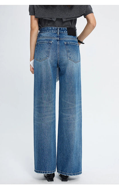 Amy Fashion - 2024 Spring New High-waisted Loose Slimming Wide-leg Denim Versatile Floor-length Jean