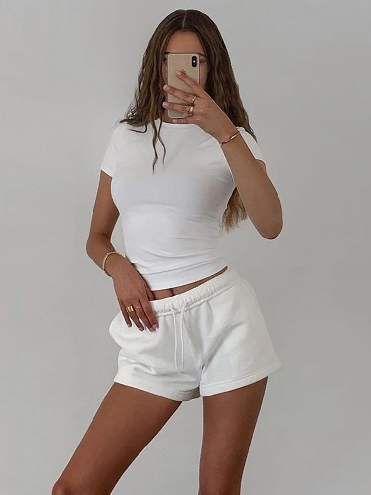 New Short Sleeve Solid Simple Casual Soft All-Match Basic Crop Top