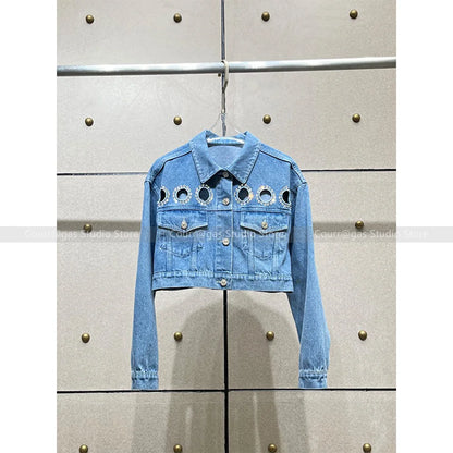 Spring Autumn Crystal Hollowing Short Section Fashion Tops Female Jacket