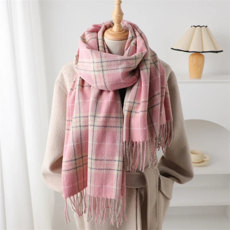 Winter Warm Cashmere-Like Plaid Blanket Wrap Scarf for Women