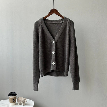 Green V-Neck Knitted Cape Sweater for Women - Single Button Closure