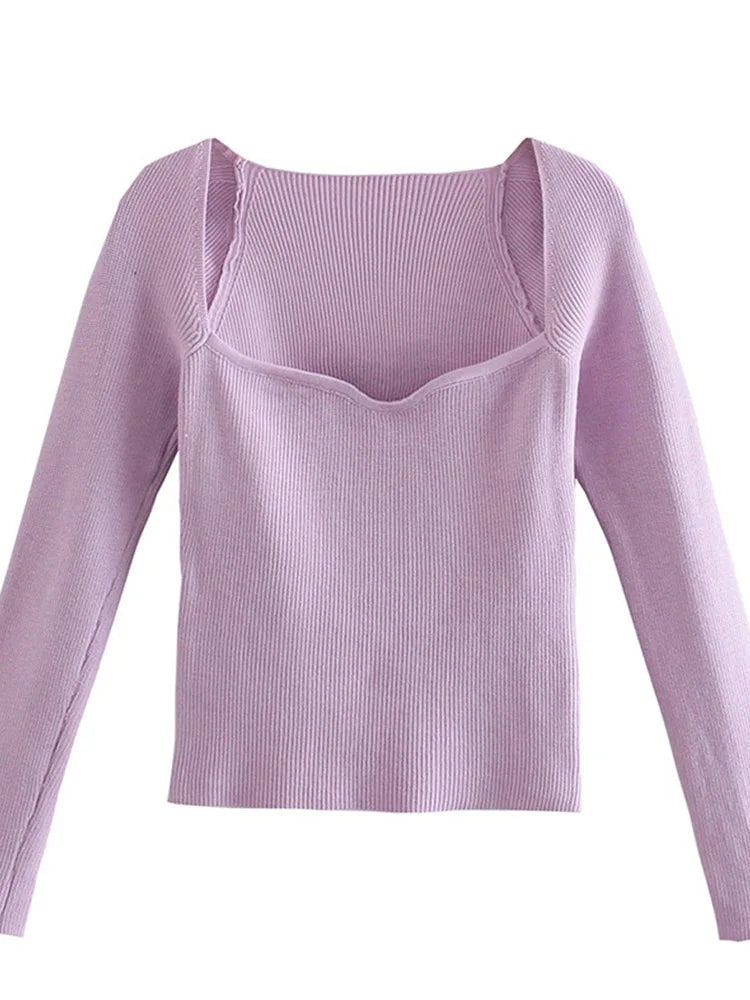 New Knitting Heart-Neck Casual Slim-Fit Tight Long-Arm Sweater