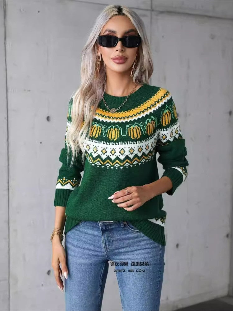 Geometric Pattern Jacquard Vintage Winter Knit Festival Christmas Sweater