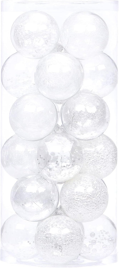 24 Count Shatterproof Clear Plastic Christmas Ball Ornaments with Gold Decorations