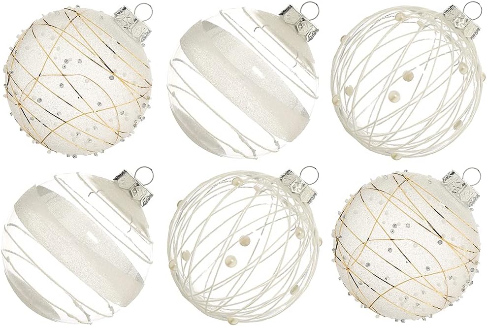 Large Shatterproof Clear Glitter Plastic Christmas Ball Ornaments - Flaxen