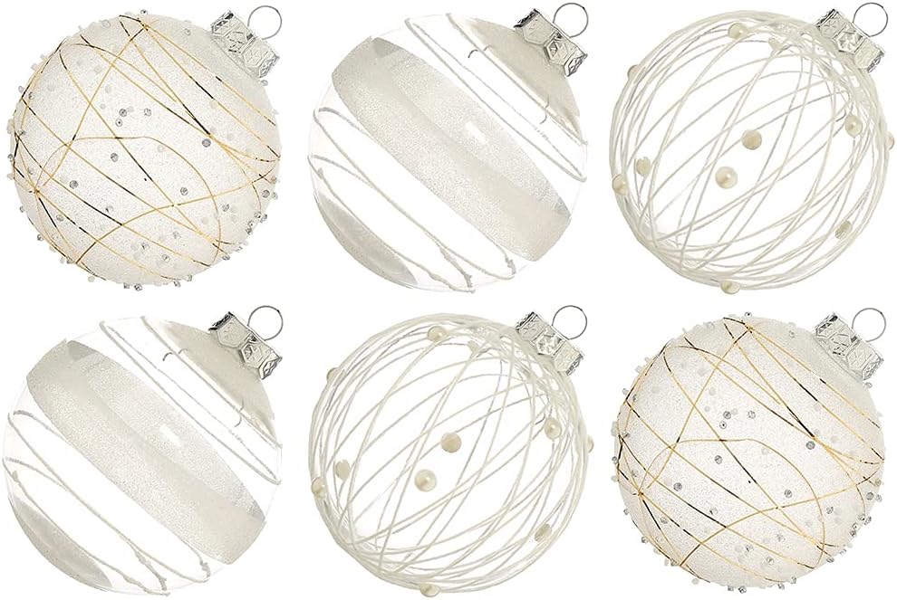 Large Shatterproof Clear Glitter Plastic Christmas Ball Ornaments - Flaxen