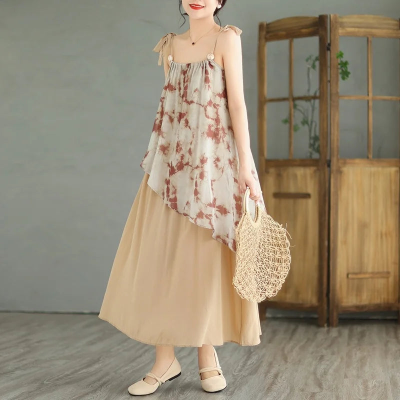 Amy Fashion - Sleeveless Asymmetrical Spaghetti Strap Thin Boho Dress