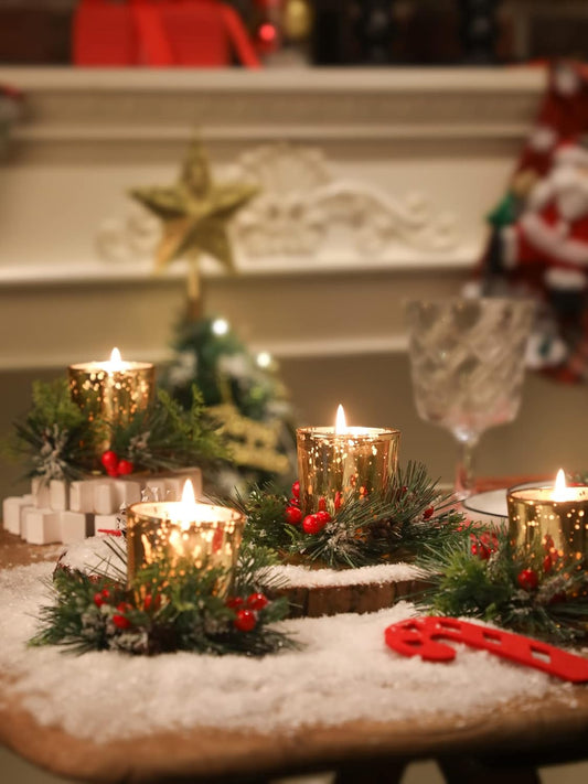 Christmas Candle Ring with Votive Candle - Gold