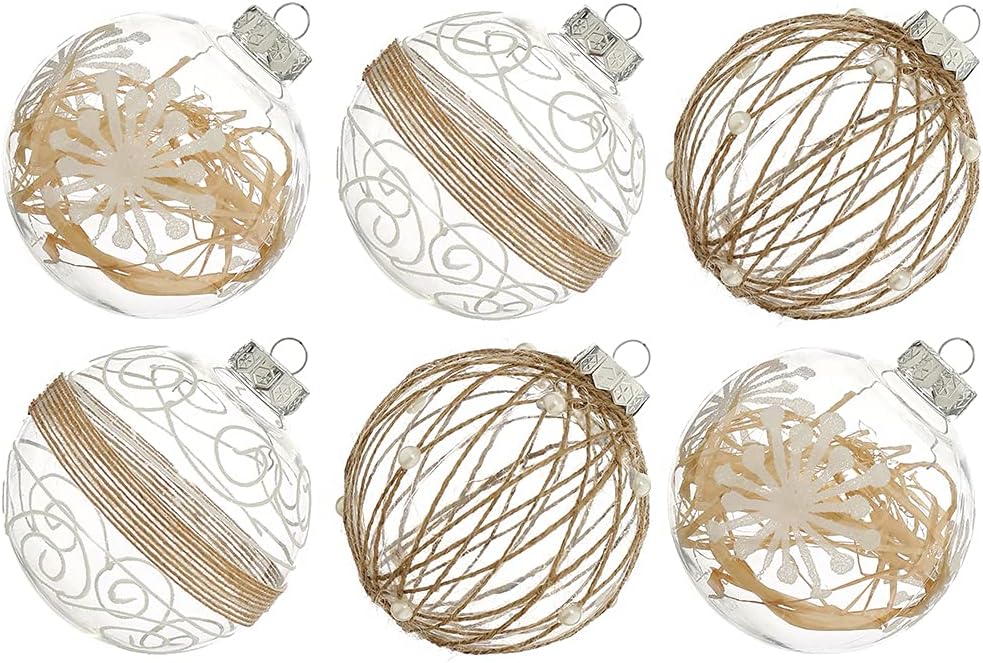 Large Shatterproof Clear Glitter Plastic Christmas Ball Ornaments - Flaxen