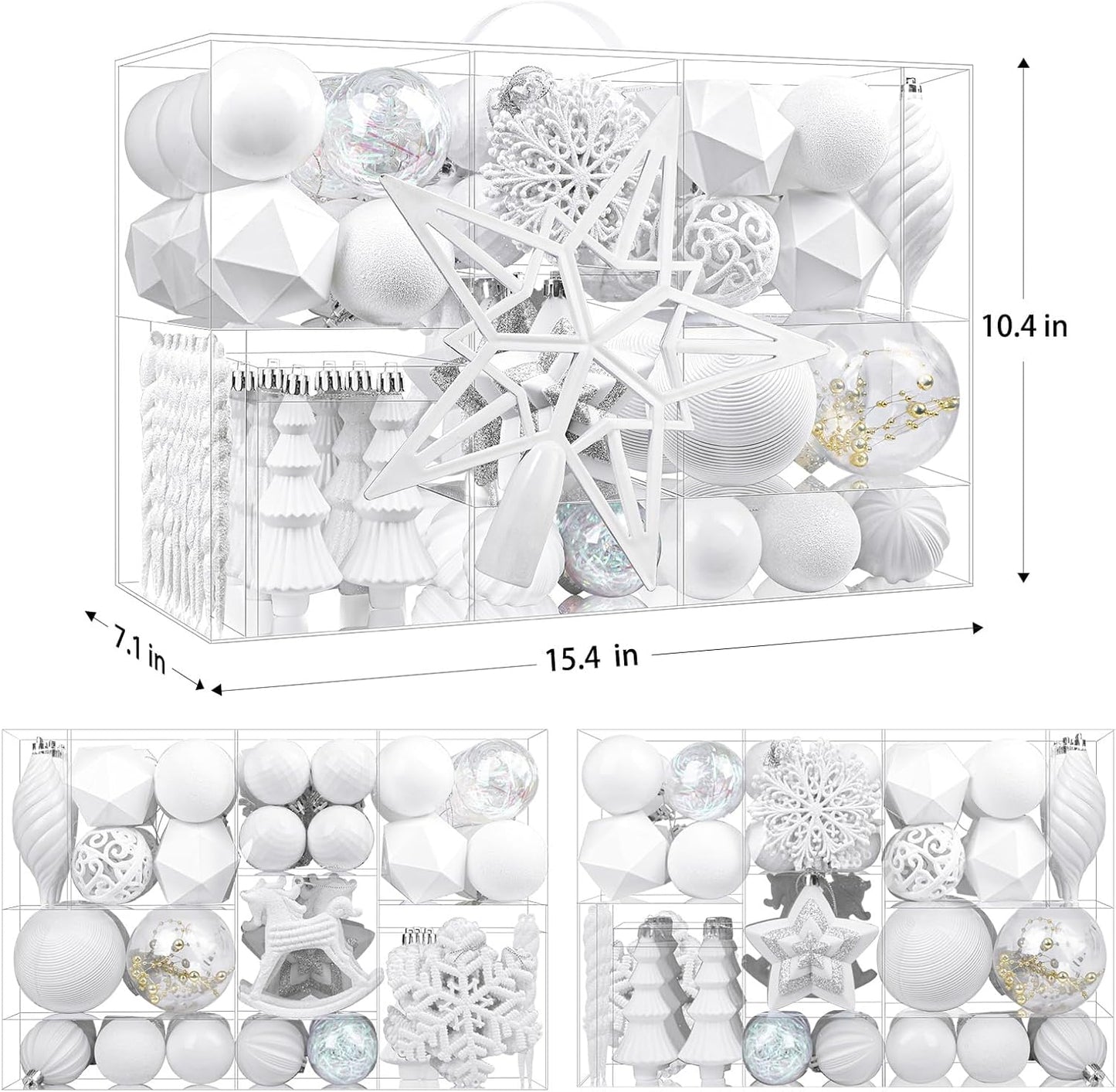 Christmas Tree Decorations Ornaments Set - White (100pcs)