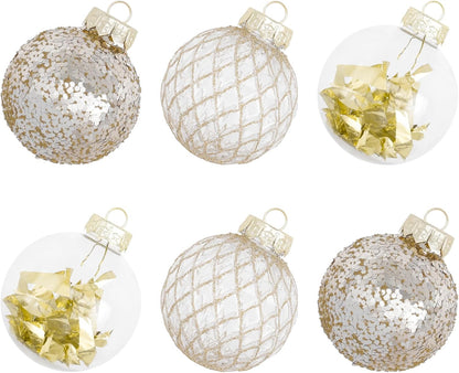 Large Shatterproof Clear Glitter Plastic Christmas Ball Ornaments - Flaxen