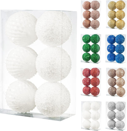 White Glitter Sequin Foam Ball Ornaments - Pack of 12