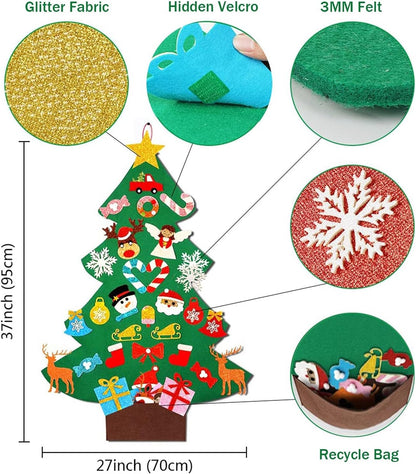 Felt Christmas Tree for Kids with Glitter Ornaments - 3ft