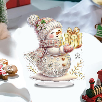 Christmas Snowman Diamond Art Tabletop Kit - Special Shape and Round Diamonds - Acrylic Xmas Decor DIY Crafts Gift