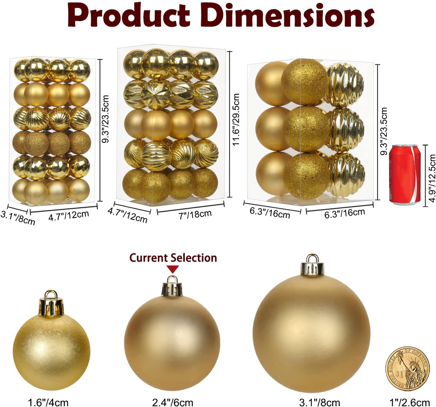 Shatterproof Gold Christmas Ball Ornaments - Set of 30