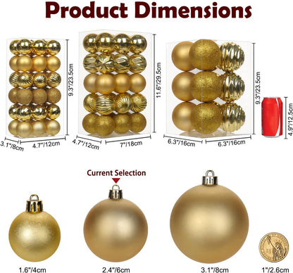 Shatterproof Gold Christmas Ball Ornaments - Set of 30