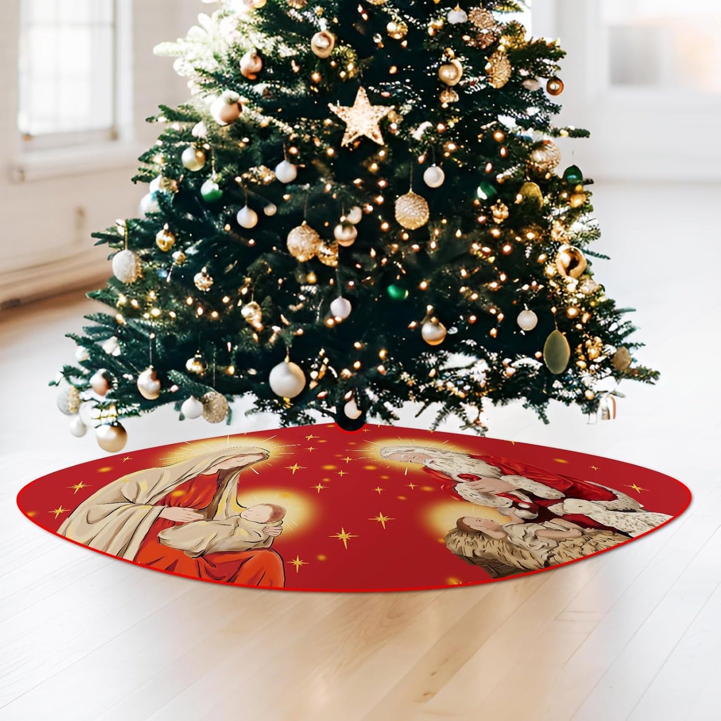 Red Nativity Christmas Tree Skirt - 48"