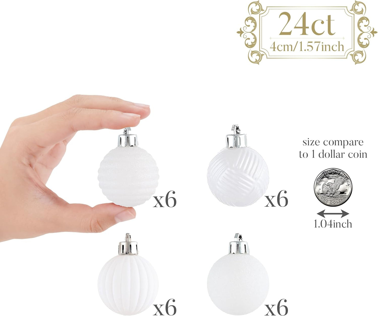 Shatterproof White Christmas Ball Ornament Set - 24ct