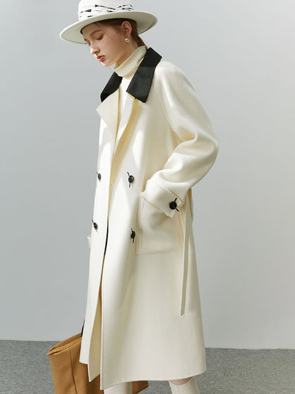 Korean Style Colorblock Lapel Double-sided Elegant Wind Mid-length Coat