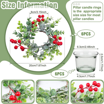 Red Berry Candle Rings Garland - 12 Piece Set