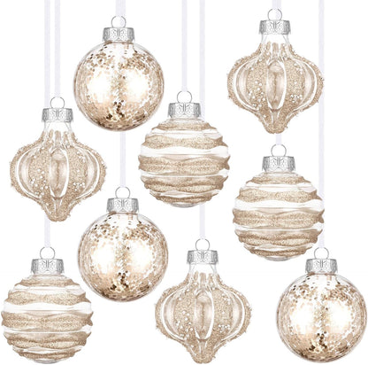 Clear Shatterproof Christmas Ball Ornaments - Set of 9 - Champagne Color