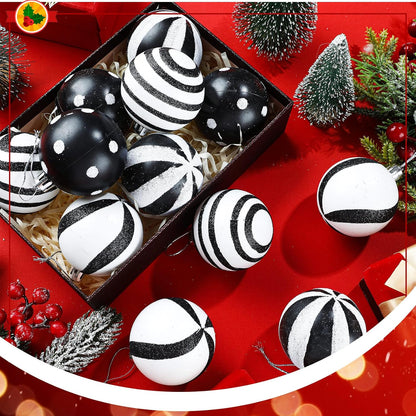 Black and White Christmas Ball Ornaments - Fresh Style, Set of 12